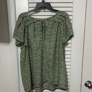 Max Studio Ruffled Green Flutter Sleeve Blouse